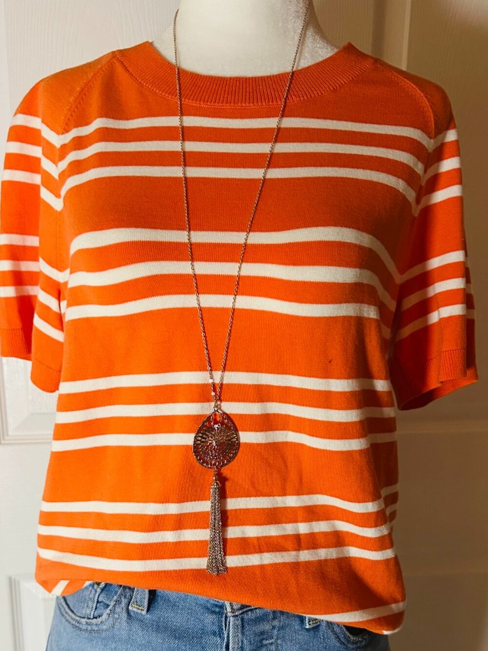 Vintage-Inspired Funky Mod Orange & White Striped Knit Tee